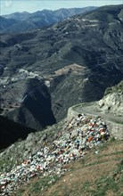 SPAIN, Andalucia, Environment, Rubbish dump on mountainside.
