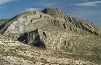 ARGENTINA, Mendoza, Clearly shown folds in sedimentary rock layers.