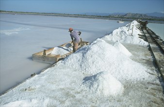 DOM.  REPUBLIC, Las Salinas, Workers mining salt.