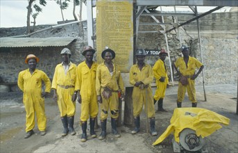 ZIMBABWE, Industry, Group of miners in safety helmets and work clothes at Patchway gold mine with
