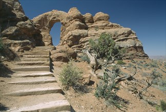 USA, Utah, Arches National Park, The Windows.Trail steps leading to the Turret Arch