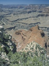 USA, Arizona, Grand Canyon, West Rim. View west from Mohave Point with the Colorado river visible