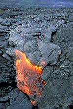 USA, Hawaii,  The Big Island, "Flow of pahoehoe or ropey lava, near the Chain of Craters Road on