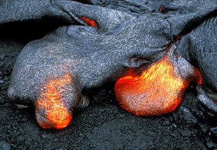 USA, Hawaii,  The Big Island, "Flow of pahoehoe or ropey lava, near the Chain of Craters Road on