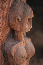 MALI, Wood Art, Detail of wooden Dogon carving of female figure.