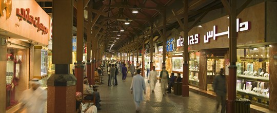 UAE, Dubai, "The Gold Souq, a whole block of small shops devoted to gold and jewellery."