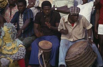SIERRA LEONE, Music, Male drummers at initiation ceremony.