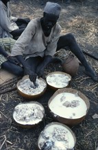 SUDAN, Tribal People, Preparation of Dinka wedding feast.