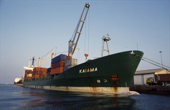 GHANA, Tema, Container ship docked at Tema port.