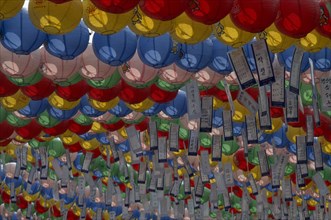 SOUTH KOREA, Seoul, Jogyesa Temple. Buddhist lanterns hung to celebrate Buddhas Birthday.