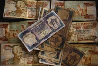 GHANA, Money, "Ghanaian currency, cedi bank notes."
