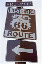 USA, New Mexico, Santa Fe, Roadsign on The Old Santa Fe Trail for the Historic Route 66