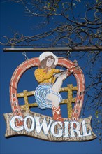 USA, New Mexico, Santa Fe, The Cowgirl Cafe sign