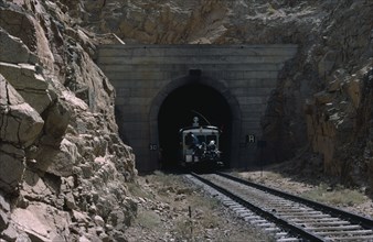 MAURITANIA, Choum, Transportation of iron ore by train.