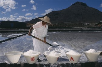 MAURITIUS, Tamarin, Sixty-seven year old female salt pan worker.
