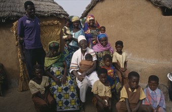 GHANA, North, Rural village muslim family including two wives.