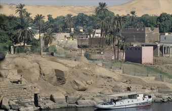 EGYPT, Nile Valley, Elephantine Island, "Oldest inhabited part of Aswan, flat roof houses amongst