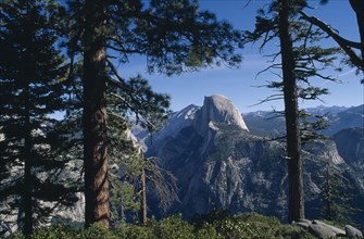 USA, California, Yosemite National Park. Half Dome rock and valley.