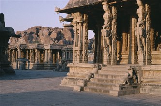 INDIA, Karnataka, Hampi, Musical pillars in Vittala Temple in the ancient city of Vijayanagar