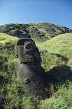 PACIFIC ISLANDS, Easter Island, Rano Raraku Crater. Monolith Moai head statue