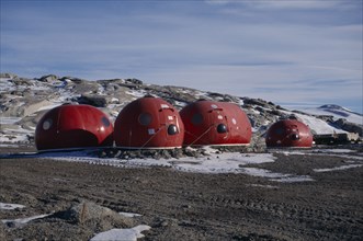 ANTARCTICA, Ross Sea Region, Red capsule fibreglass accommodation for remote field camps which can