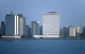 INDIA, Maharastra, Bombay, Modern buildings on city skyline.