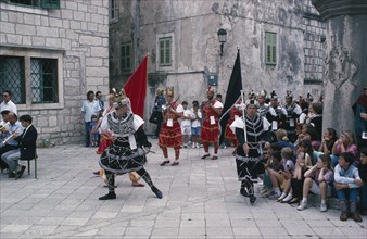 CROATIA, Korcula Island, Men in costume performing traditional Moreska dance which is over four