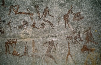 ZIMBABWE, Matopos Hills, Detail of prehistoric cave painting.