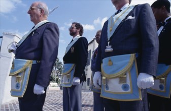 BERMUDA, St Georges, Freemasons taking part in the Peppercorn ceremony.