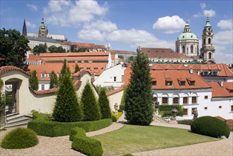 CZECH REPUBLIC, Bohemia, Prague, The 18th Century Vrtba Gardens with St Vitus Cathedral in Prague