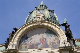 CZECH REPUBLIC, Bohemia, Prague, Karel Splilar’s mosaic “Homage to Prague” on the facade of the Art