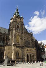 CZECH REPUBLIC, Bohemia, Prague, Tourists outside St Vitus Cathedral within the walls of Prague