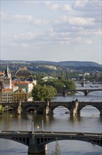 CZECH REPUBLIC, Bohemia, Prague, The city skyline with the bridges across the Vtlava River