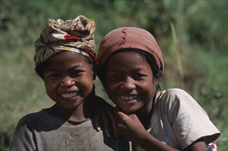 MADAGASCAR, People, Children , Portrait of two girls smiling