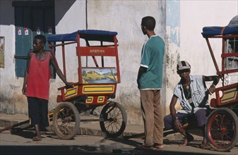 MADAGASCAR, Ambalavao, Rickshaw drivers and their vehicles