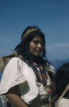 COLOMBIA, Sierra Nevada de Santa Marta, Ika Tribe, "Portrait of young woman with woven cotton manta