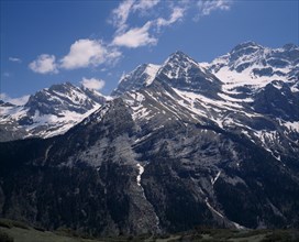 FRANCE, Midi Pyrenees, Haute Pryenees, South East of Cirque Gavarnie. The Marbore mountain is on