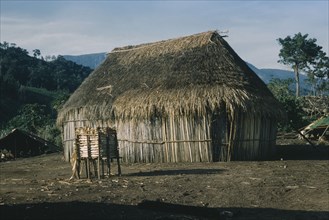 COLOMBIA, Sierra de Perija, Yuko - Motilon, Old thatched dwelling in foreground with shelter for