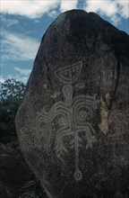 COLOMBIA, Vaupes Region, Tukano Tribe, "Tukano deity “NI” – the river God, engraved hundreds of