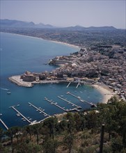 ITALY, Sicily, Trapani, "East view over the town of Castellammare del Golfo, A leading port during