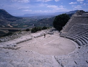 ITALY, Sicily, Trapani, Ruins of a Greek amphitheatre at Segesta.