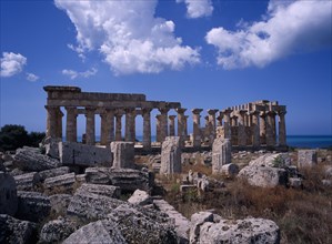ITALY, Sicily, Trapani, "Ruins of Selinunte, an abandoned ancient Greek city, with ruins of an