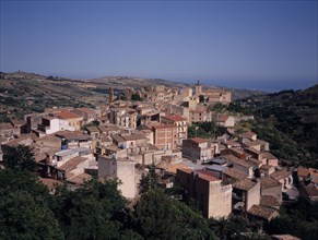ITALY, Sicily, Palermo, "Madonie region, View Northwards over the town of Collesano."