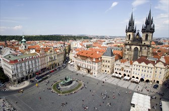 CZECH REPUBLIC, Bohemia, Prague, View across the city and the Old Town Square with the Church of