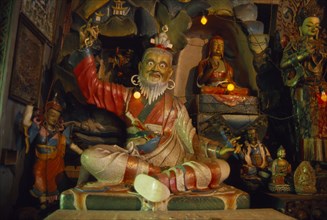 INDIA, West Bengal, Kalimpong, "Interior of the Zong Dog Palri Fobrang Monastery. Statues of