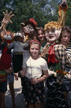 RUSSIA , Children, Kids with puppets at summer camp. The camp is a former prison.