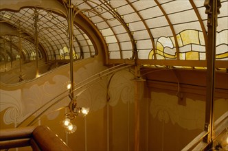 BELGIUM, Brabant, Brussels, "Art Nouveau stairwell and glass ceiling inside the Horta Museum, the