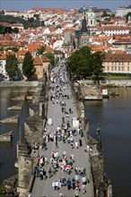 CZECH REPUBLIC, Bohemia, Prague, The Charles Bridge across the Vltava River leading to the Little
