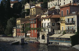 ITALY, Lombardy, Varenna, Town and harbour on the shores of Lake Como.