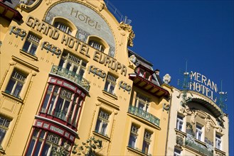 CZECH REPUBLIC, Bohemia, Prague, The 1906 Art Nouveau Hotel Europa and Meran Hotel in Wenceslas